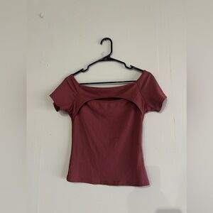 Women's Off-Shoulder Ribbed Top - Burgundy